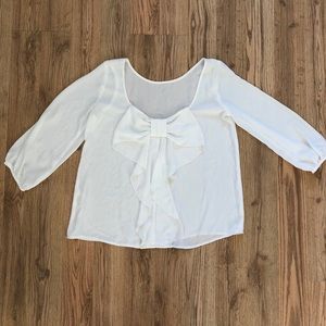 White Ruffle Bow Back Flowy Blouse